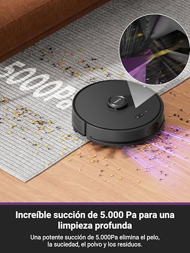 E6 Plus Robot Aspirador y Fregasuelos, 5000Pa Succión Potente, Base de Vaciado Automático 2.5L,Sistema LiDAR preciso, Control por App, Diseño Anti-enredo, Ahorrador de Espacio,Mapa Multicapa