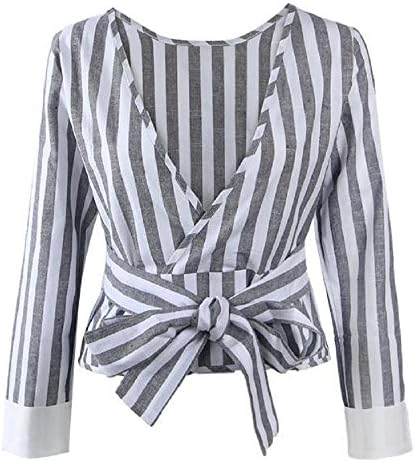 NOMENI Women Casual Cotton Long Sleeve Striped Loose Shirt Blouse Tops (XL, Gray)