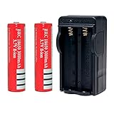 RedEarth 2pcs BRC 18650 3000mAh 3.7V Button Top Rechargeable Battery Pair Smart Charger Set for Ultrafire Li-ion Cree LED Torch Flashlight (Red)