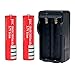 RedEarth 2pcs BRC 18650 3000mAh 3.7V Button Top Rechargeable Battery Pair Smart Charger Set for Ultrafire Li-ion Cree LED Torch Flashlight (Red)
