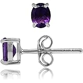 Silvershake 5X4mm Petite Oval Shape Birthstone Gemstones White Gold Plated or Yellow Gold Plated 925 Sterling Silver Stud Earrings Jewelry for Women or Teens First or Second Hole Piercing