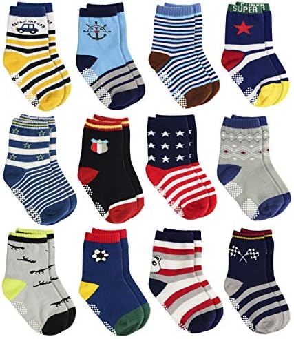 Anti Slip Cotton Crew Socks with Grips For Kids Toddlers Baby Boys