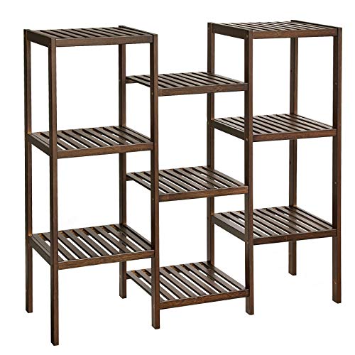 SONGMICS Bamboo Plant Stand, Bathroom Storage Rack, Customizable Flower Pots Holder, Multi-Purpose Display Rack, for Living Room, Balcony, Walnut Color UBCB93WL