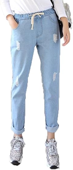 Amazon Shunyi レディースジーンズ ハロンパンツ ダメージデニムパンツ スキニーパンツ ロングパンツ カジュアル デニム ハイウエスト パンツ 大きいサイズ ジーンズ 通販