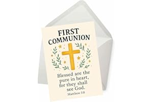PICTURE THIS PRINTS Matthew 5:8 First Communion Card, Bible Verse First Communion Greeting Card, Catholic Blessings with Cros