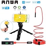 ANWA Professional Handheld Wireless Endoscope, HD 1200P WiFi Borescope Inspection Camera 2.0 Megapixels HD Snake Camera for Android and IOS Smartphone, iPhone, Samsung, Tablet (16.5FT/5M)