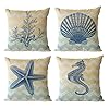 ULOVE LOVE YOURSELF Beach Pillow Covers 4 Pack Cotton Linen Nautical Throw Pillowcases Sea Theme Coastal Cushion Cover…