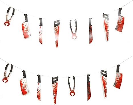 Amazon Nicewave ハロウィンホラー 怖いメタルナイフ 肉切り包丁 チェーンソー 武器キラー ツール ガーランド パーティー 装飾 お化け屋根 バナー インテリア オンライン通販