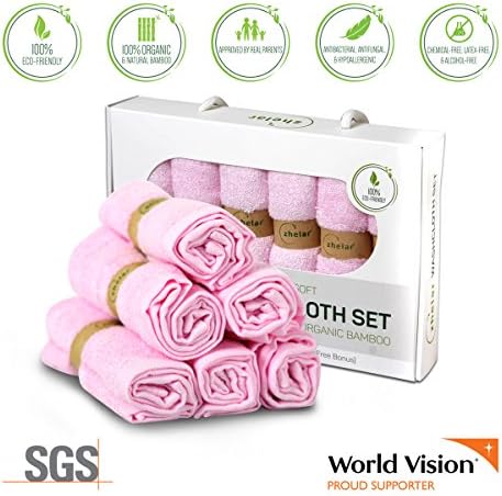 Luxury Ultra Soft Baby Washcloth Set | 100% Organic Bamboo, Hypoallergenic, Extra-Absorbent, Reusable Wipes for Sensitive & Delicate Skin, Perfect Baby Shower Gift + Bonus Laundry Bag | ZHELAR