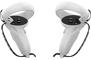 M AMVR AMVR Controller Grips for Oculus Quest 2, Silicone Touch Controller Cover Protector Accessories with Adjustable Non-Slip VR Hand Straps Compatible with Meta Quest 1/Rift S (White, 1 Pair)