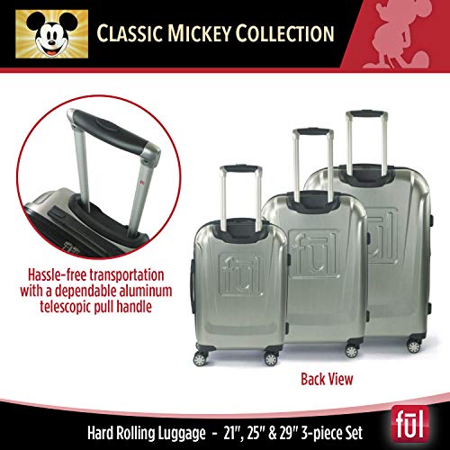 FUL Disney Mickey Mouse 3 Piece Rolling Luggage Set, Hardside Suitcase