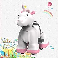 HOVER HEART Rechargeable 6V/7A Plush Animal Ride On Toy for Kids (3~7 Years Old) with Safety Belt (Unicorn)