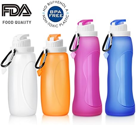 Meedasy Foldable and Collapsible Water Bottles for Kids, FDA Approved Silicone Hiking Water Bottle, Roll Up Cup Sets for Outdoor, Hiking, Camping, Biking & Traveling, BPA Free, Food Grade