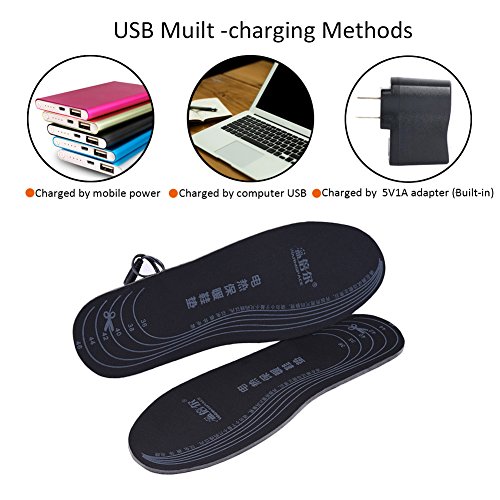 image for Molie 1 Pair USB Charging Heated Insoles Foot Warming Cut-to-Fit Elect