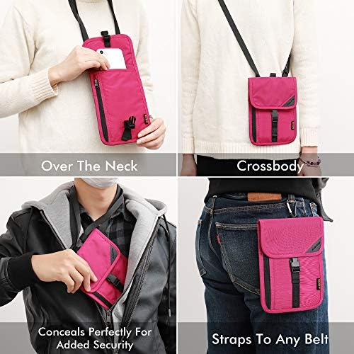 Travel Pouch Neck Wallet Passport Holder Organizer Case with Cash Blocking,Security Zipper Mini Messenger Bag Satchel Bag,Cell Phone Travel Purse Bag (Rose Red) 5 Travel Pouch Neck Wallet Passport Holder Organizer Case with Cash Blocking,Security Zipper Mini Messenger Bag Satchel Bag,Cell Phone Travel Purse Bag (Rose Red)