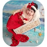 Vemonllas Newborn Photography Props Girls Star Headband, Bra & Mermaid Tail Baby Photoshoot Prop Outfits (Red)