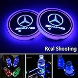 2pcs LED Car Cup Holder Lights for Mercedes Benz AMG, 7 Colors Changing USB Charging Mat Luminescent Cup Pad, LED Interior Atmosphere Lamp