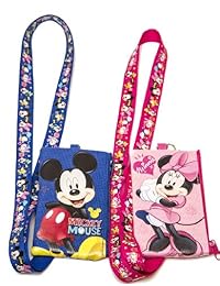 Juego de 2 cordones de los ratones Mickey y Minnie de Disney con bolsa para monedas desmontable
