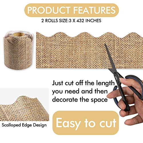 72ft Bulletin Board Border Decorations 2 Rolls Burlap Scalloped Border Trim for School