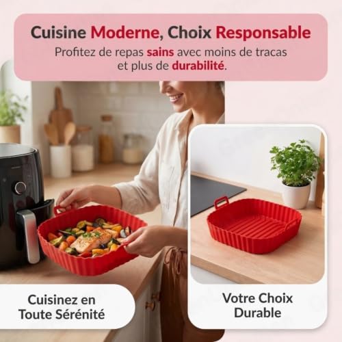 Moule en Silicone pour Air Fryer, 2 pièces, Réutilisable, Accessoire Air Fryer compatible avec Philips, Ninja, Cosori, Moulinex, Tefal et autres Air Fryers XL et XXL