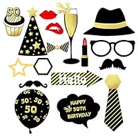 AMAWILL 16pcs Photo Props 50th Happy Birthday Party Decorations Supplies