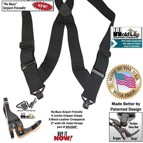 Airport Friendly/No Buzz Suspenders for Men (Black 2" Hip) - Thumbnail 5