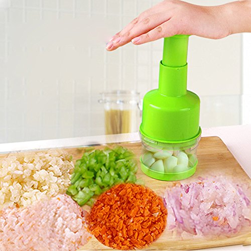 Fenleo Food Chopper One Piece Salad Vegetable Chopper and Slicer Dicer Manual Mini Hand Chopper Onion Garlic Mincer with Cover for Vegetables Stainless Steel Cutter Blade