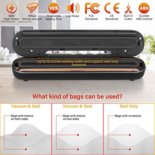 Firbon Vacuum Sealer Machine, Compact Portable Automatic Air Sealing System with Cutter & Starter Kit for Food Preservation Space Saver(Black)