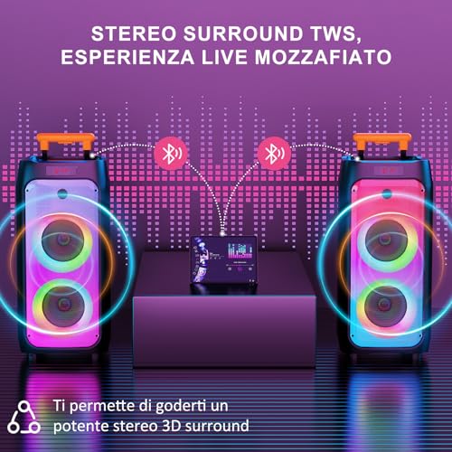 JYX Karaoke with 2 Wireless Microphone, 800 W Large Bluetooth Speaker, IPX4 PA System Subwoofer, Bluetooth 5.3, RGB Disco Light, Complete Professional Sing for Adults, Supports TF/USB, AUX, Rec