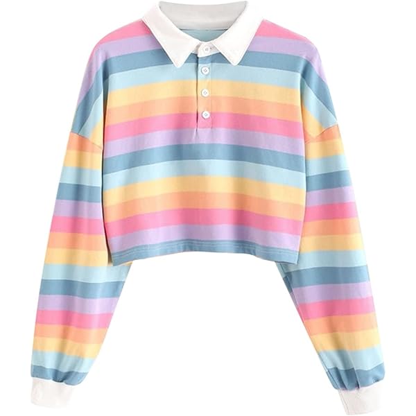Women's Rainbow Stripe Tshirt Tops Long Sleeve Y2k Streetwear Crop