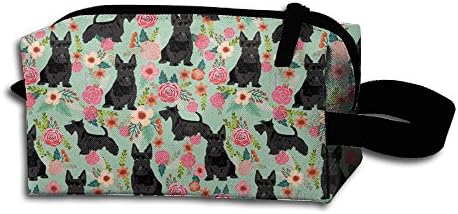 Scottie Dog Florals Toiletry Bag Medicine Bag Pencil Case Toiletry Pouch Makeup Organizer Clutch Bag With Zipper For Daily Life,Travel And More