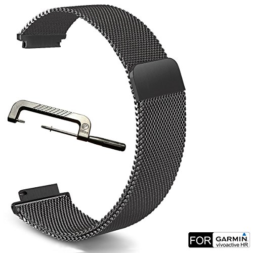 Garmin Vivoactive HR Replacement Band - C2DJOY Milanese Stainless Steel watch band for Garmin Vivoactive HR With Unique Magnet Lock Black (6.1-8.1in) Garmin Vivoactive HR Replacement Band - C2DJOY Milanese Stainless Steel watch band for Garmin Vivoactive HR With Unique Magnet Lock Black (6.1-8.1in)