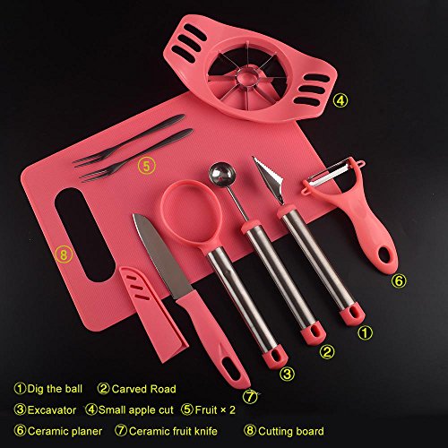 Aolvo Fruit Garnish Kit, Fruit Slicer DIY Salad Tool Ice Cream Spoon Seed Remover Kitchen Essential Tools With Apple Cutter Corer, Watermelon Slicer,Citrus Peeler,Forks,Chopping Board and More(9 PCS) - Thumbnail 7