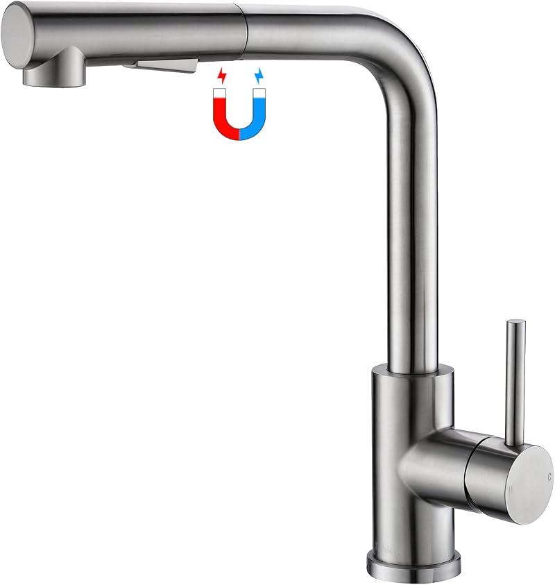 Tohlar Kitchen Tap Mixer with Pull Out Spray Brushed Nickel 360° Swivel