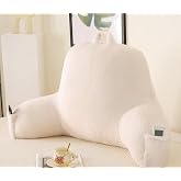 PAJEO Soft Reading Pillow for Bed with Arms,Middle,White,Faux Fur | 17" Backrest for Gaming &amp; Lounging,Oeko-TEX Certified Plush Back Pillow for Teens Room