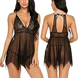 Avidlove Women V Neck Lingerie Lace Babydoll Mesh Chemise Sexy Sleepwear