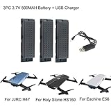Drone Battery -3PC 3.7V 500MAH Lipo Battery - High Capacity Lipo Battery for Eachine E56 JJRC H47 RC Quadcopter+ USB Charge (Black)