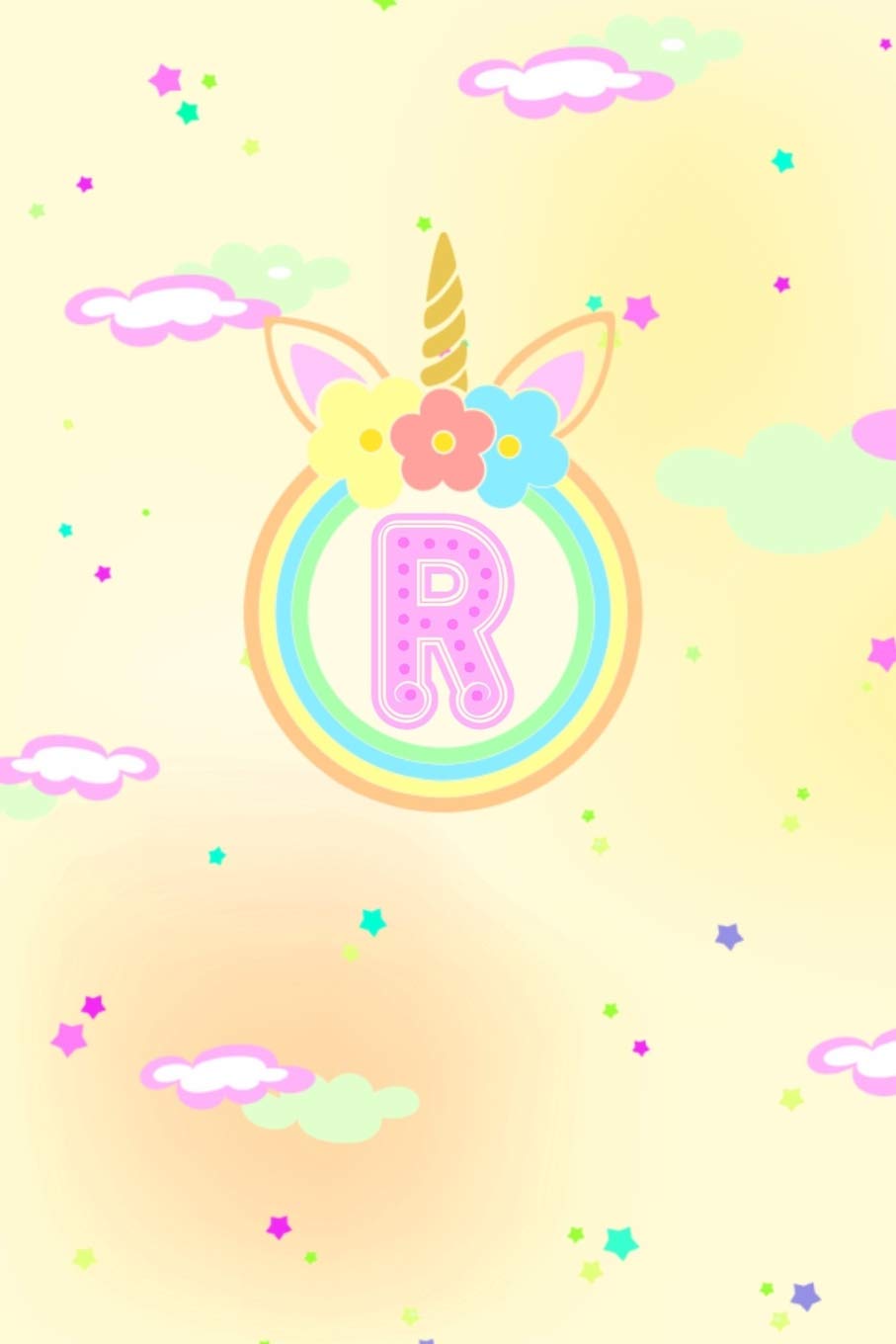 Amazon Com Unicorn Horn Monogram Journal Letter R Pastel Monogram Circle With Floral Unicorn Horn On Yellow Background With Stars Spring Hill Stationery Books