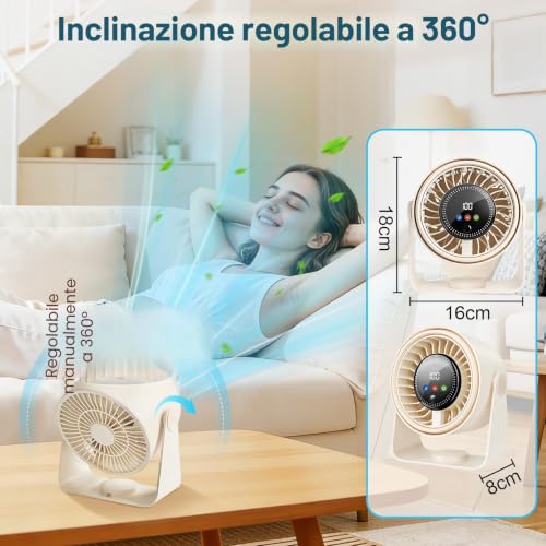 Silent Table Fan, Powerful USB Rechargeable Battery Powered Fan 3 in 1 Portable Fan 5 Speed 360° Adjustable Desk Fan for Camping Office Kitchen Camper