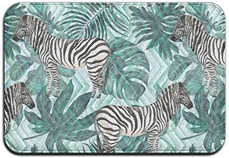 Lakssn Non Slip Door Mat Outdoor,Decorative Garden Office Bathroom Door Mat with Non Slip, Entry Way Door Mat Rug with Non Slip Backing Zebra and Tropical Plants Indoor Doormat for Kitchen,Bath,Pet