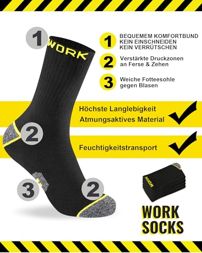 Effeet 10 Pairs of Men's Work Socks, Padded Reinforced Work Socks, Breathable Functional Socks with Comfort Waistband, Long Work Socks