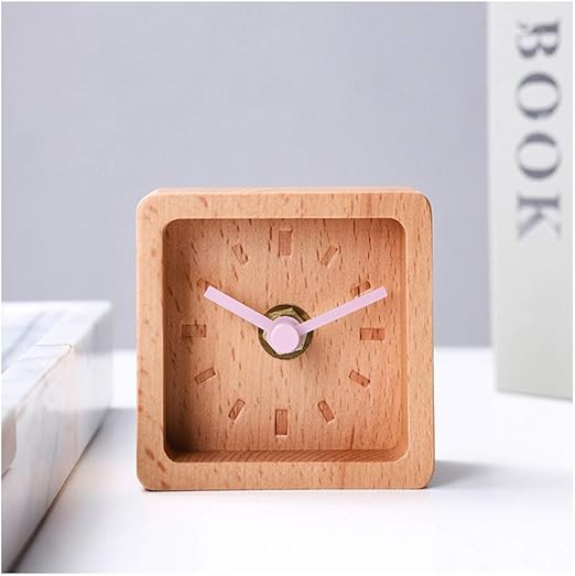 Amazon Com Desk Clock 1 Bedroom Bedside Table Decoration Simple Nordic Square Solid Wood Clock Pink Pointer Clock 2 Home Kitchen