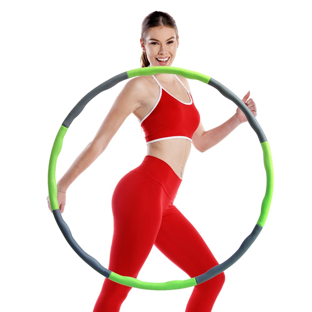 Hula Hoops 1kg, Weighted Hula Hoops for Adults, 8 Sections Adjustable weighted hula hoop pro, Fitness Hula Hoops for adults exercise weighted and hula hoops for children, A Slimming Hola Hoop (Green)