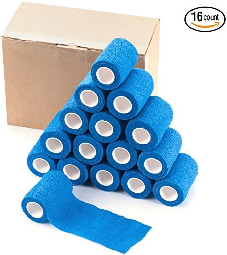 DLot 16 Rolls Self Adhesive Bandages Cohesive First Aid Wrap Medical Tape Elastic Waterproof for Finger Ankle Wrist Elbow Sprains Swelling 3" x 5 Yards (Blue)