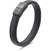My Daily Styles Mens Black Genuine Leather Stainless Steel Bracelet