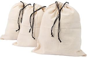 ORGANIC COTTON MART Shoe Bags for Travel Packing - Drawstring Sneaker Travel Bags - Cotton Cloth Shoe Dust Bags for Storage & Luggage - Washable Dust Cover Bags for Boots and Dress Shoes (3 Medium: 19"x15")
