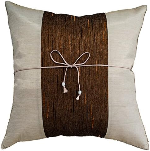 Narphosit 16x16 Inchs Crepe Striped Throw Pillow Cover Decorative Sofa Couch Cushion Cover (Ivory/Brown)