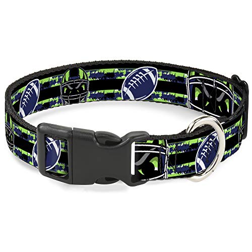 Dog Collar Plastic Clip Football Helmet Stripe Black Neon Green Blue 9 to 15 In…