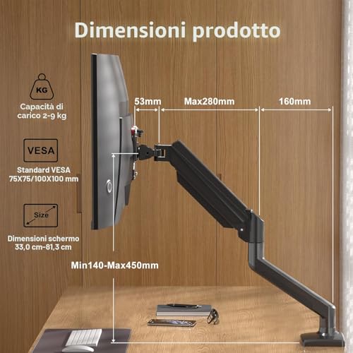 suptek MD01A Monitor Stand for 13-32" LED LCD Screen up to 9 kg Monitor Arm with Gas Spring Tilt Swivel and Height Adjustable 360° Swivel VESA 75 x 75/100 x 100 mm