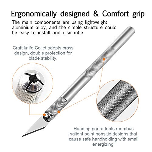 Craft Knifes, Premium Aluminium Alloy & Steel Blades Utility Knives Wood Carving Knife, Art Carving Knife, Engraving Hobby Knives for Crafts Arts Drawin - Thumbnail 2